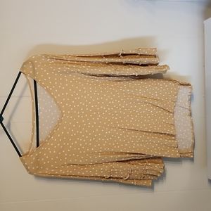 Mustard Polka-dot Ruffled Quarter Sleeve Blouse